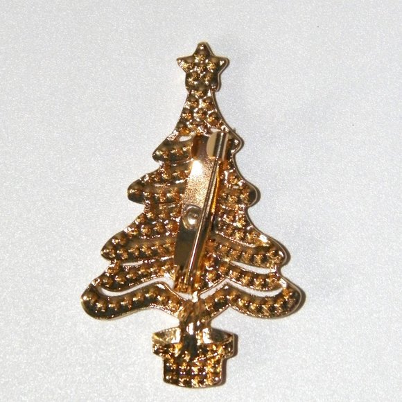 Gold 2" Christmas Tree Rhinestone Brooch - Picture 3 of 5